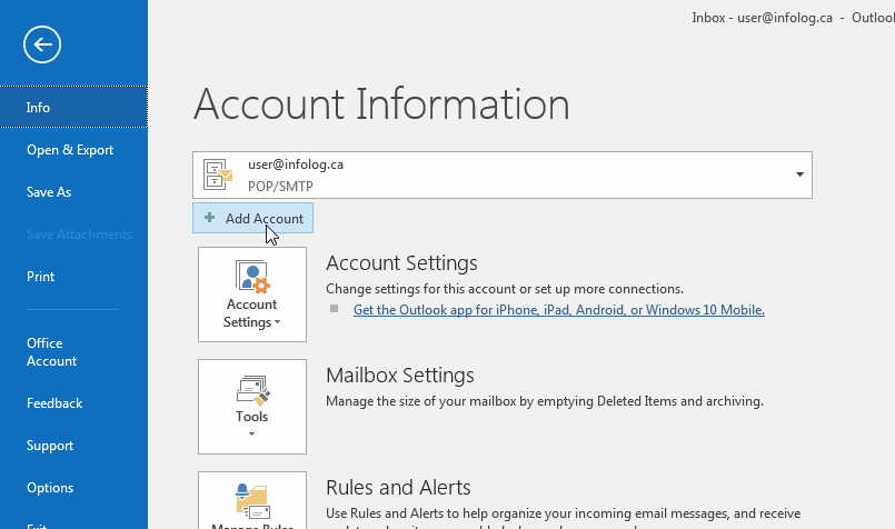 how to open two email accounts in outlook