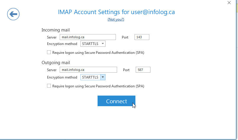 outlook 2016 server settings imap