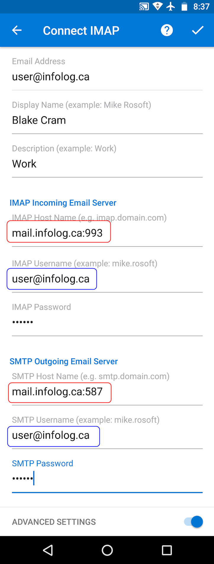 imap account shows as not connected in outlook for mac